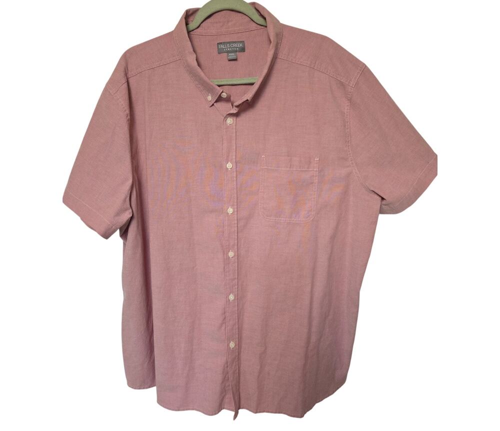 Falls Creek Stretch Mens 3XL Pink Short Sleeve Button Down Shirt XXXL
